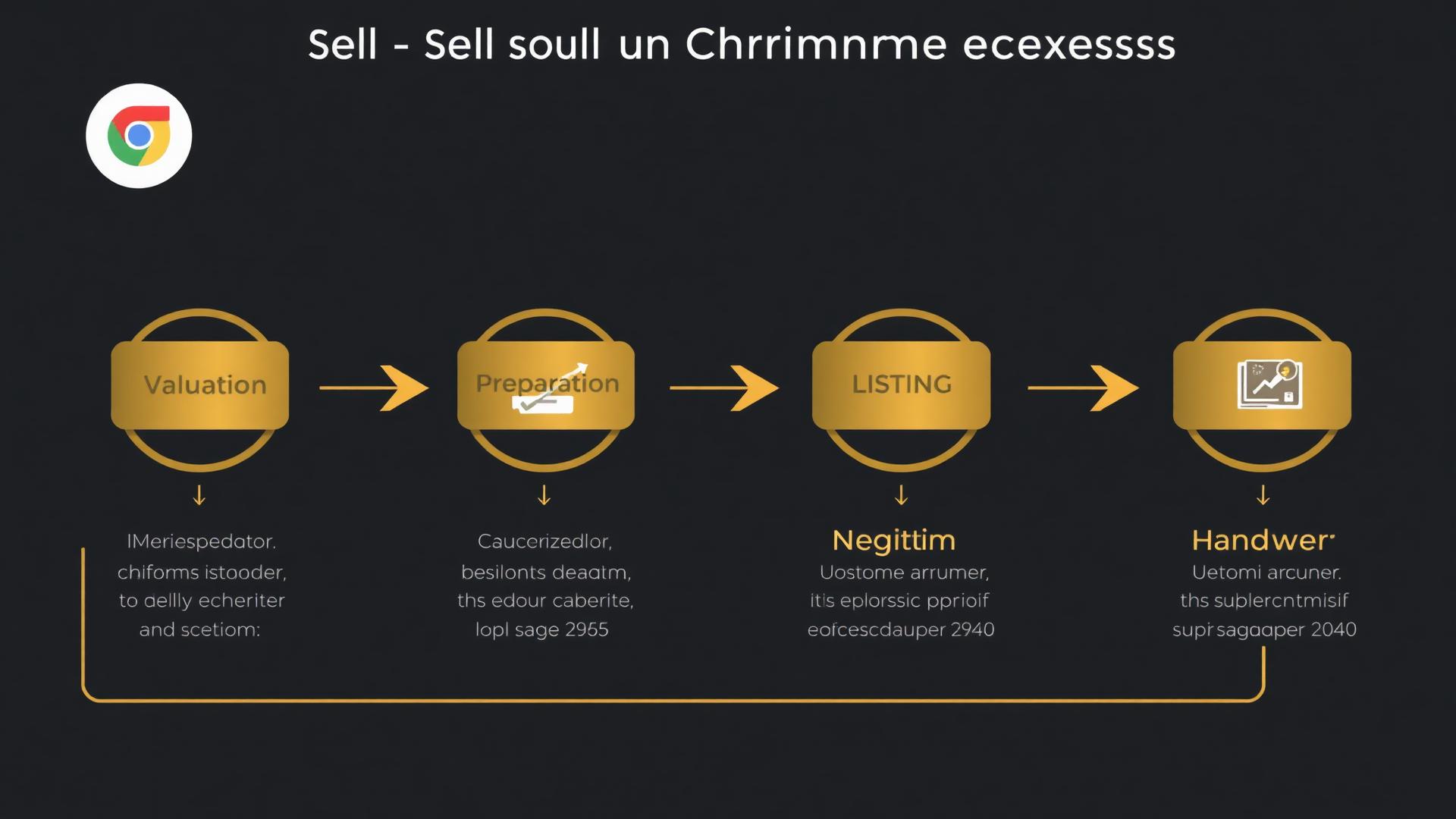 Flowchart showing the stages of selling a Chrome extension from valuation through to ownership transfer